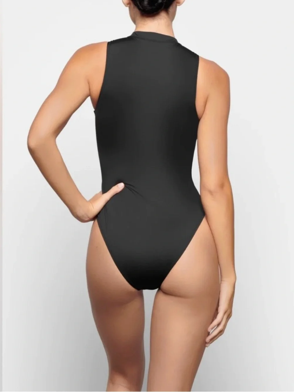 SKIMS Black Zip-Up High-Cut One-Piece Swimsuit
